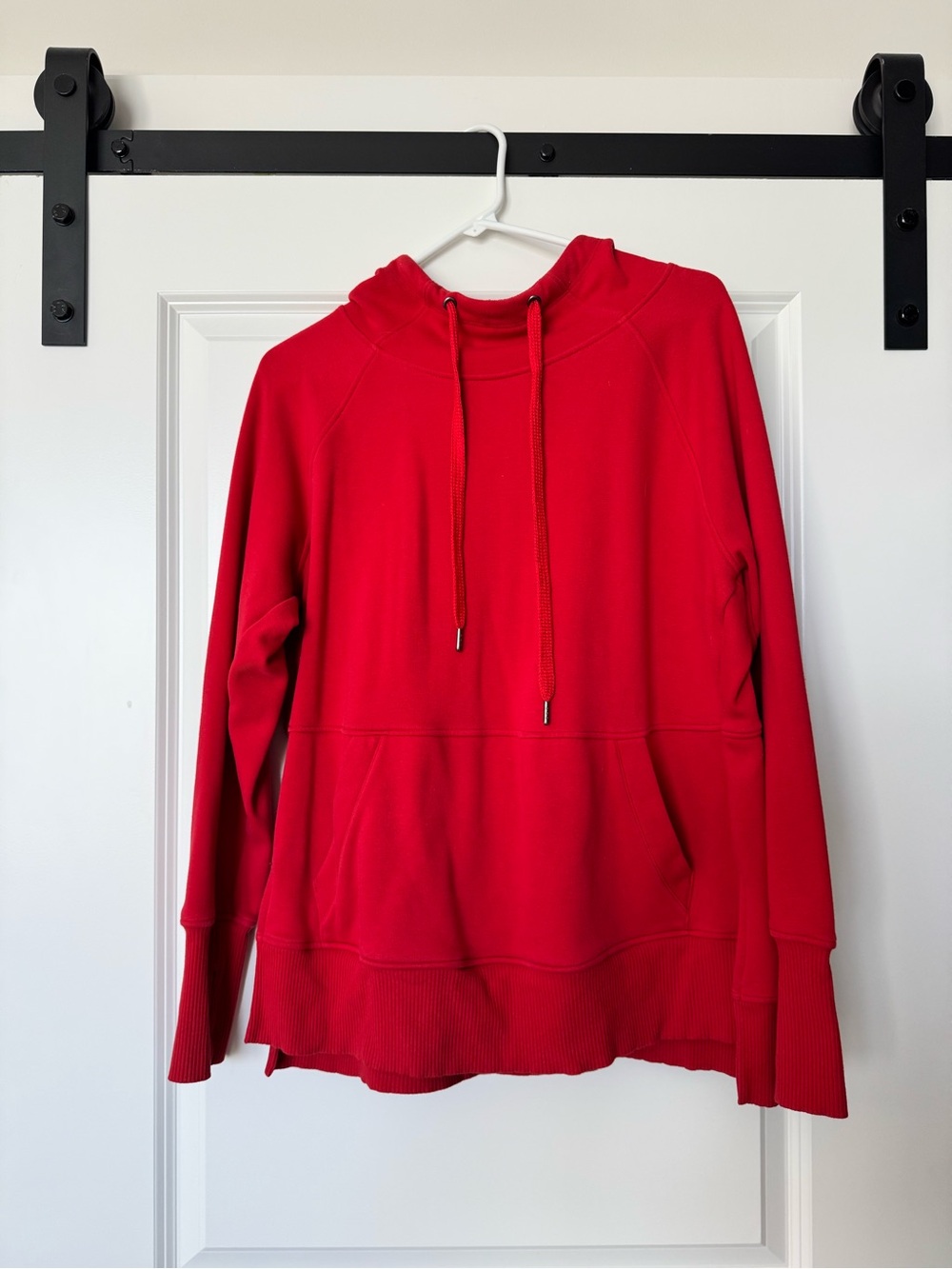 Bright Red Hooded Pullover Sweatshirt